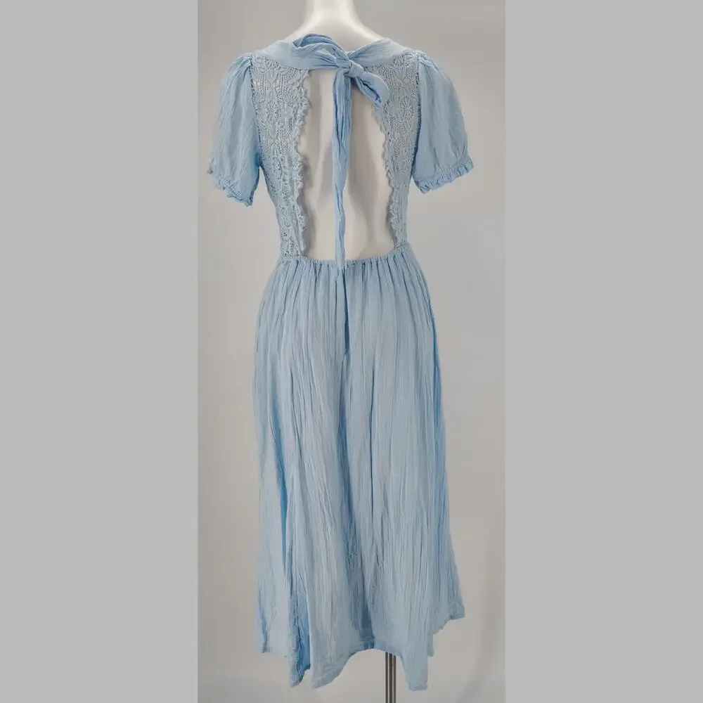 Free People All You Need Is Lace Midi Dress Blue Lace Cottagecore Size Small